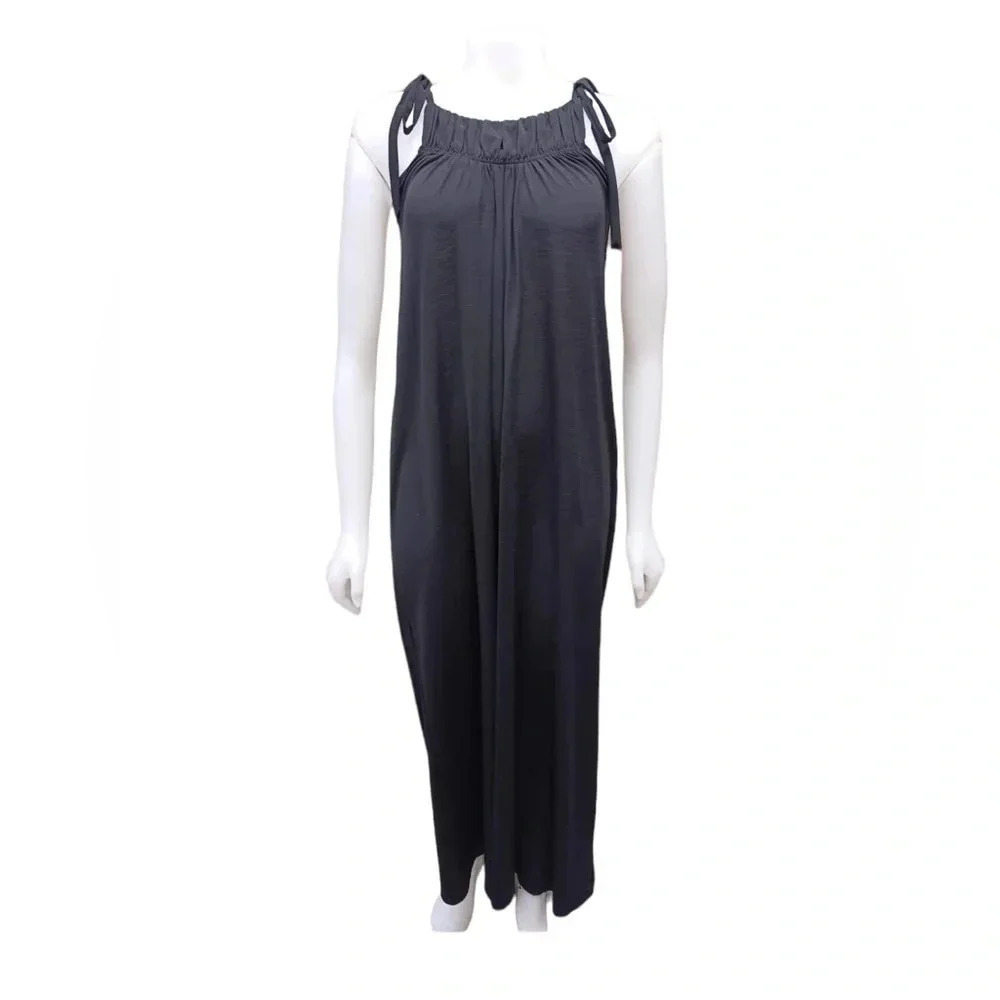 Zara Black Maxi Shoulder Tie Dress Size Small